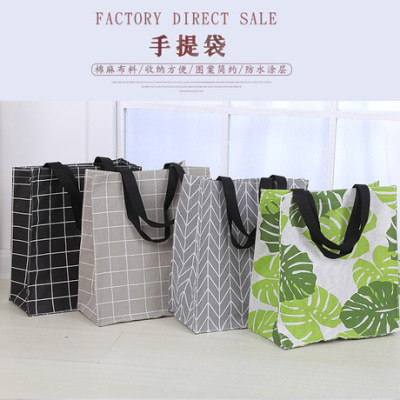 Direct supply of fabric handbag large capacity with inner pocket praise cotton and linen bag shopping bag can be customized