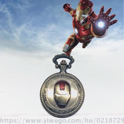 Commemorating the marvel comic iron man clamshell iron chain pocket watch superheroes collection watch