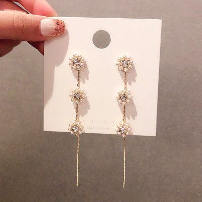 ZL pearl line S925 silver ear nail women's version fringe earrings web celebrity wholesale joker earrings simple