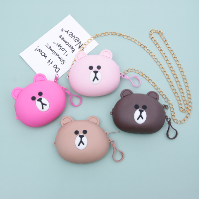 Cute Bear Head Portrait Fashion Silica Gel Card Holder Coin Purse Cute Girl Heart Small Object Buggy Bag