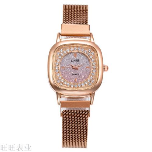 Factory Direct Sales Fashion Square New Genuine Women‘s Watch Diamond Square Magnetic Holder Mesh Belt Fashion Trendy Watch