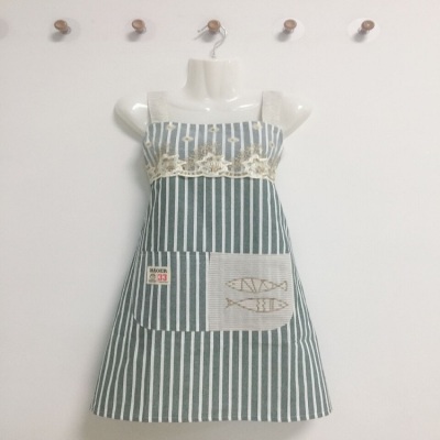 Korean version cotton and linen striped lace embroidery double waterproof anti-fouling baking home kitchen apron