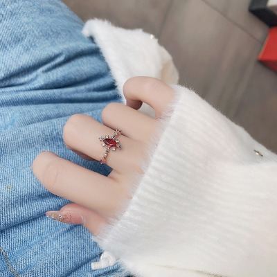 Korean Style New Style Micro-Inlaid Crystal Zircon Ring Sweet French Elegant Flowers Ring Ornament