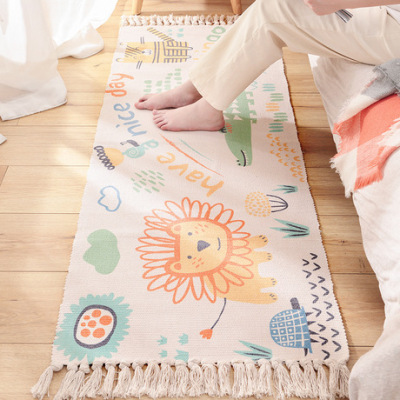 New cartoon cotton hand - woven floor mat carpet family room bedroom long bedside tassel non - slip blanket