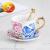 Double colored floral gold handle ceramic coffee cup and saucer