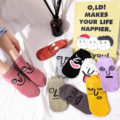 Women's Socks 2020 Spring/Summer Thin Ankle Sock Women's Sesame Street Facial Makeup Expression Korean Style Fashion Brand Low Top Socks Cotton Socks