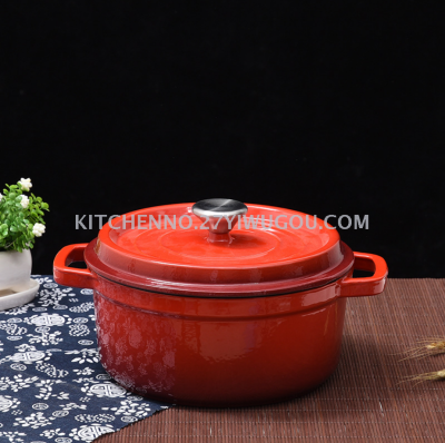Cast iron enamel pot soup pot thickened double ear multi-functional stew pot enamel pig iron boiler range universal