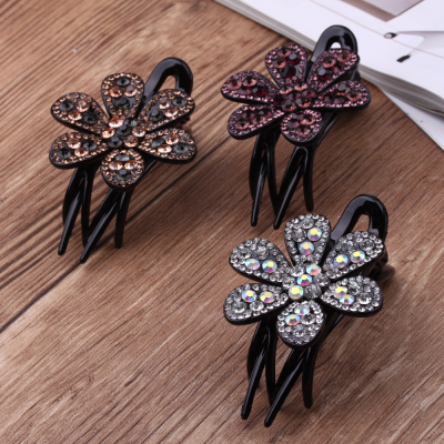 Mom's Hairpin Women's Crystal Grip Large Three-Jaw Clamps Updo Hair Accessories Duckbill Clip Korean Rhinestone Back Head Press Clip
