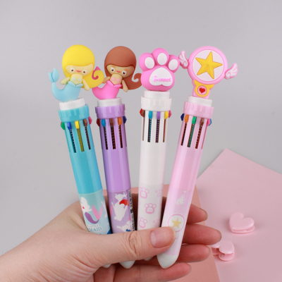 Pink mermaid magic wand bear claw soft sister cute multicolor pen 10 color ballpoint pen 10 color pen 