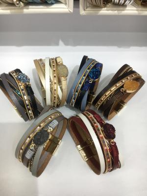 Amazon New European and American Diamond Multi-Layer Bracelet Women's Leather Bracelet Magnetic Buckle Bohemian Style Bracelet