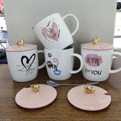 Weijia creative character cartoon leisure love ceramic with lid scoop coffee for men and women