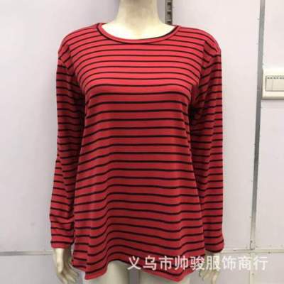 Spring and Autumn Wear Mom Wear Striped Crew Neck Long Sleeves Pullover Women's Long Sleeve Dralon plus Size