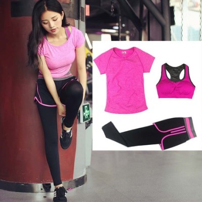 South Korean Version of the Spring/Summer Sports Set Women's Three-piece Gym Running Fitness High Bounce Slim Yoga Wear