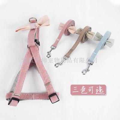 Pet Supplies Nylon Patch Bow Dog Rope Leash Adjustable Small Dog Pet Traction Rope