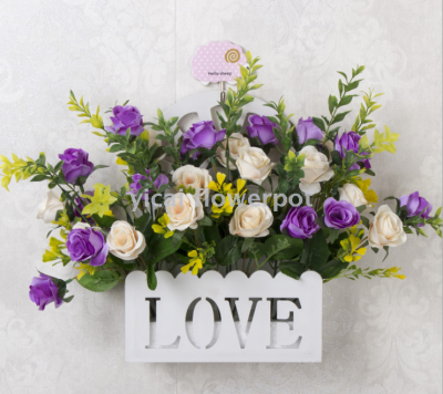 Plastic fake flower arrangement flower imitation flower wall hanging flower basket wall decorative flower pot