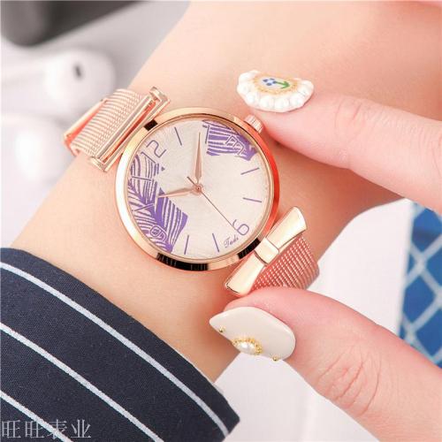 mesh strap watch fashion simple women‘s maple leaf watch ink style simple quartz watch