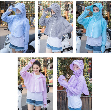 防晒衣女夏季新款电动车防晒服沙滩户外骑车薄款电瓶车连帽外套短