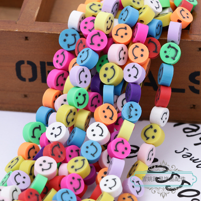 DIY Environmental Protection Polymer Clay Slice Small Accessories Colorful Smiley Face round Cake String Hole Beads Cartoon Handcraft Jewelry Material