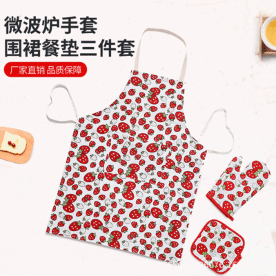Household kitchen is fashionable and lovely hang neck type cotton and linen Korean men and women wear and wear gloves on their pad set of three
