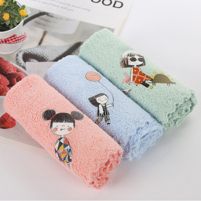 Coral fabric cartoon absorbent sassafuface towel children's dishcloth small square towel wash face towel soft and comfortable department store wholesale