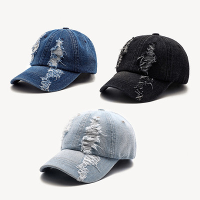 Cross-border men's and women's torn Baseball caps made of old washed cotton cowboy baseball caps were fashionable simple glossy hot selling Cap