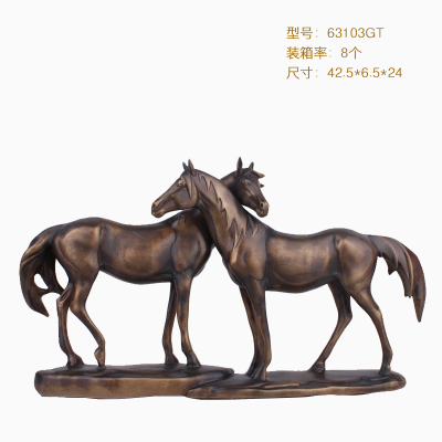 Resin Art Bronze Couple Horse Ornament Decorative Gift Office Fireplace Entrance Small Ornament Wholesale