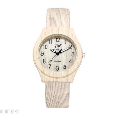 Foreign trade hot style simple Numbers solid color wood grain quartz watches for both men and women belt students watch