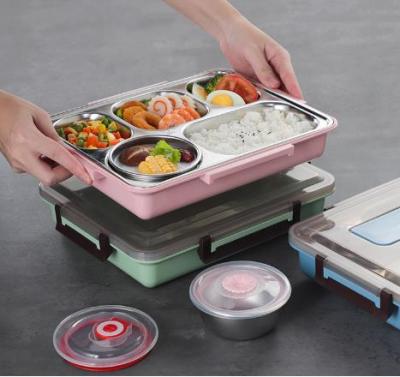 Portable Lunch Box Bento Box Insulation Compartment with Lid 304 Stainless Steel Tableware