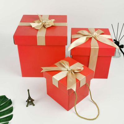 Solid Color Square Portable Corrugated Gift Box Wedding Candies Box Birthday Gift Box Hand Gift Box Snack Box