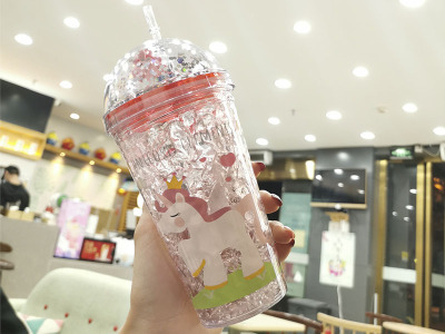 A round cap ice Cup with A straw 430ml dream Unicorn Cute Supreme