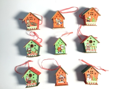 Christmas decorations luminous log cabin Christmas decorations creative wooden small house window decorations