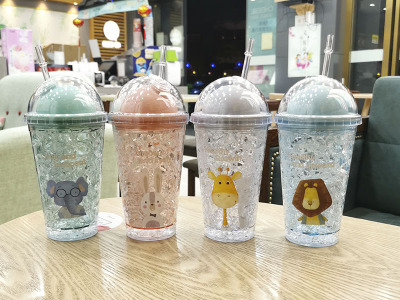 Fashion little Fresh Animal ice Cup with straw 430ml looks super high level