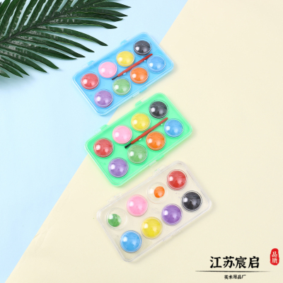 Environmentally Friendly Non-Toxic Color Rectangular Plastic Box Packaging 6 Color Ribbon Brush Solid Children Watercolor Washable