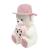 Rabbit fur checked with hat and cuddly bear plush toy with bear doll
