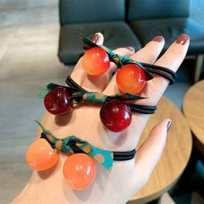 New hair ornaments cherry rubber band red bead dovetail ring simple hair rope ribbon hair rope tie dovetail headflower 10 yuan store source