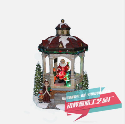 Resin Christmas small house crafts creative furniture installation LED electric music wholesale