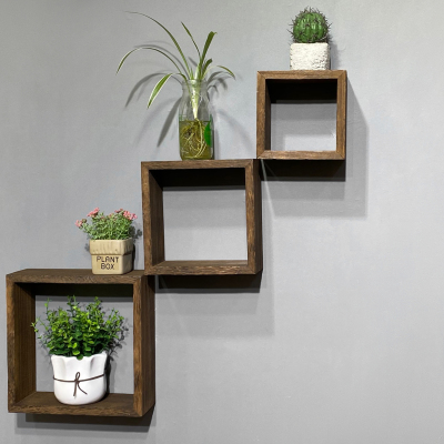 Solid wood square three - piece set baked color creative wall Nordic wind wall shelf CQ325