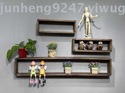 Solid wood 1 long 2 long set 3 combination fire roast coffee color new Chinese style wall shelf CQ95
