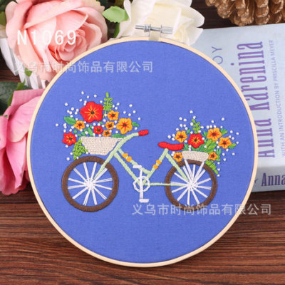 Handmade DIY Embroidery Fabric Kit European Embroidery Cross Stitch Bamboo Painting with Stretched Frame Simple Embroidery Material Package