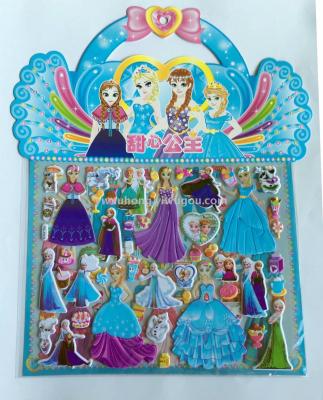 Small wholesale princess change double bubble sticker sticker children cartoon stereo concave and convex hot stamping