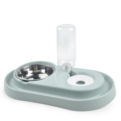 New pet automatic drinking and eating stainless steel pet food to use double bowl dog bowl cat bowl upset the bowl