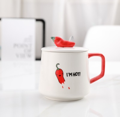 Three-Dimensional Pepper Mug Creative 3D with Cover Spoon Office Couple Ceramic Water Cup Business Commemorative Gift Customization
