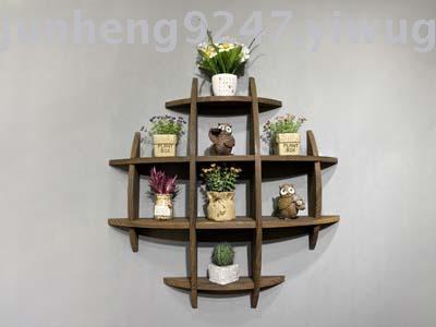 Solid wood four horizontal and four vertical wall wall rack fire roasted coffee color solid wood new Chinese wall rack 