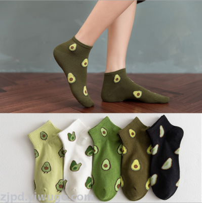 Socks for women's spring new avocado day embroidery fruit socks for women's breathable cotton ins trend socks