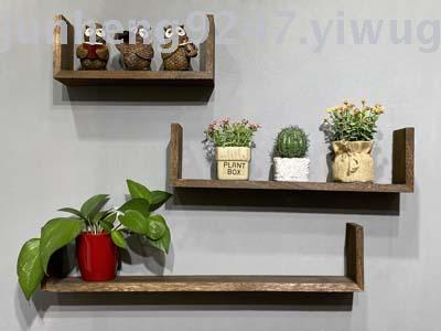 Solid wood three character board fire roast coffee color solid wood wall wall hanging rack Nordic wind wall rack CQ360