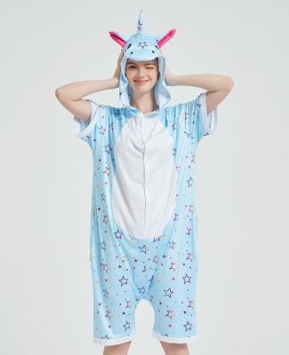 Cartoon animal one-piece pajamas summer style ultra-thin milk silk unicorn pajamas family dress