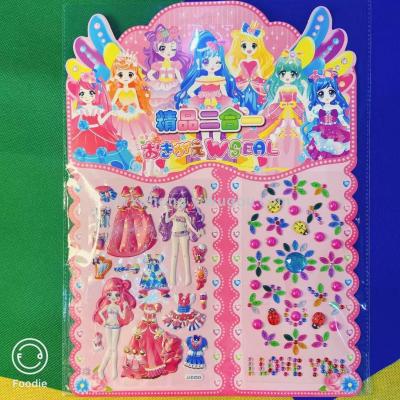 New children's cartoon Disney three-dimensional bubble stickers acrylic princess change stickers wholesale