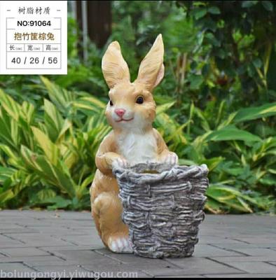 Back basket of rabbit flower pot resin crafts