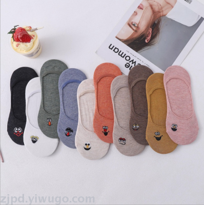 Spring new socks for women's socks pure cotton Japanese ladies shallow invisible ship socks Japanese embroidery socks