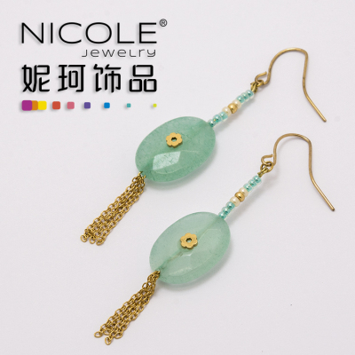 New Green Natural Stone Japan Imported Glass Beads Ball Bead Earrings Simple Fashion Handmade Woven Earrings